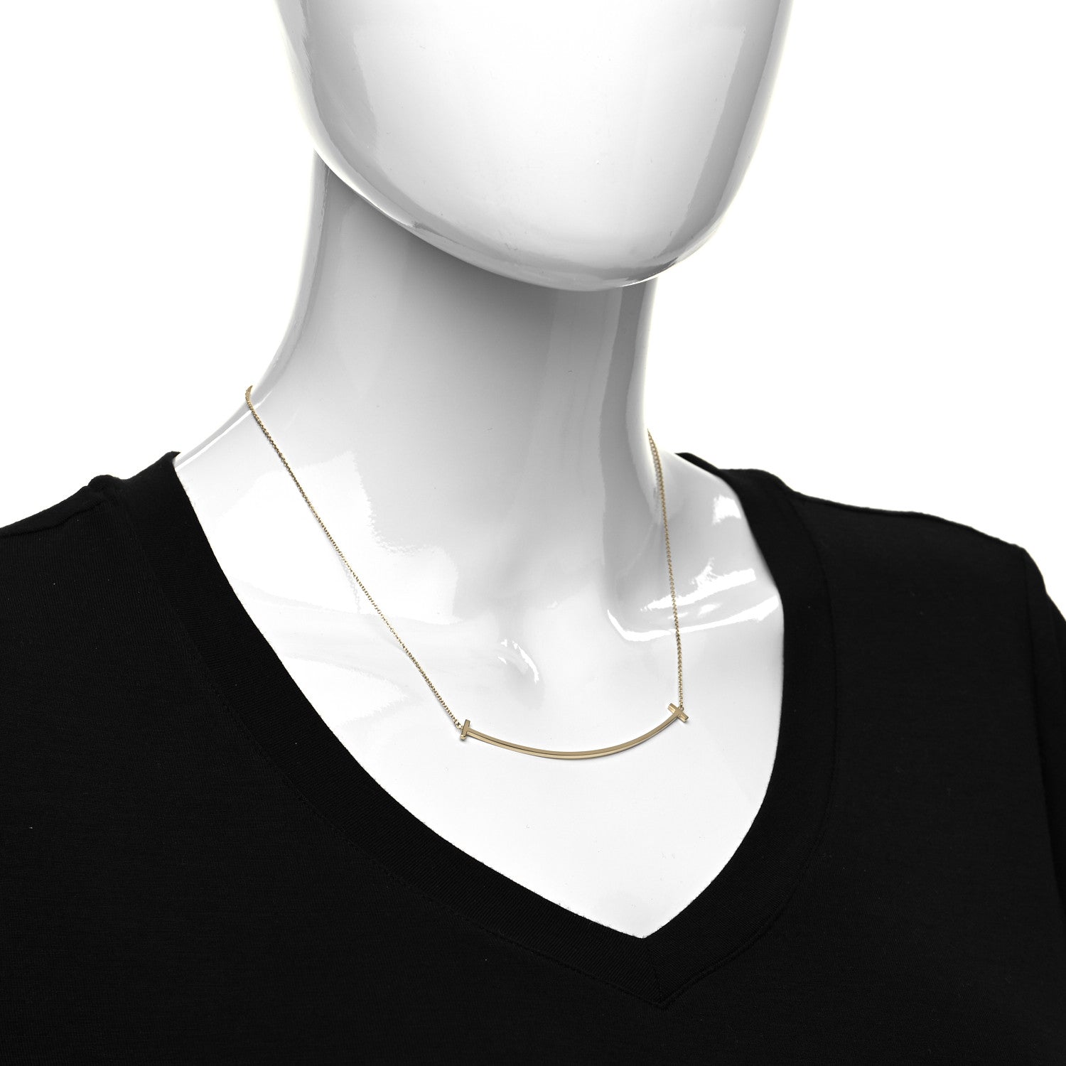 Tiffany 18K Yellow Gold Large T Smile Pendant Necklace 6 of 6
