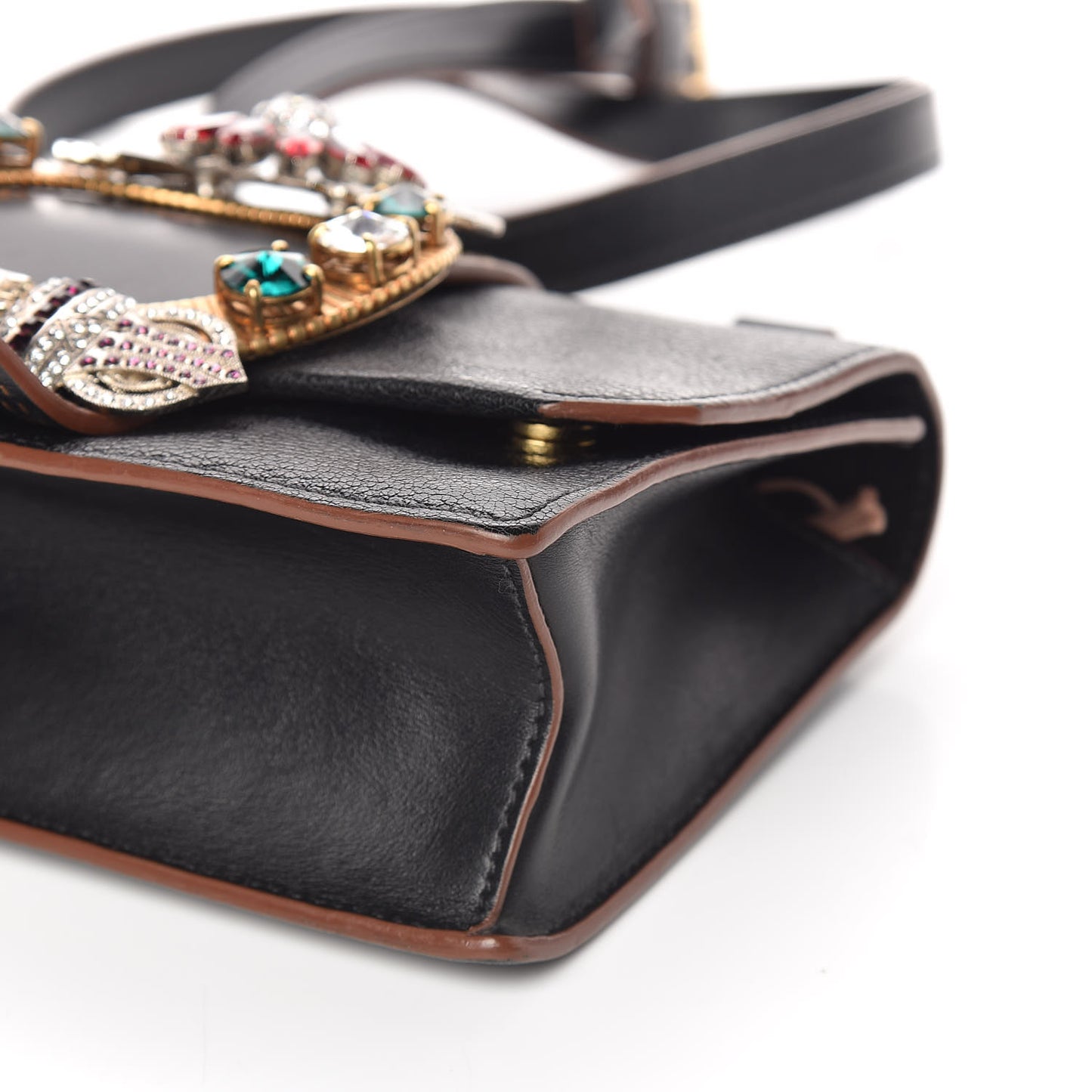 Goatskin Madras Soft Calf Crystal Embellished Shoulder Bag Black