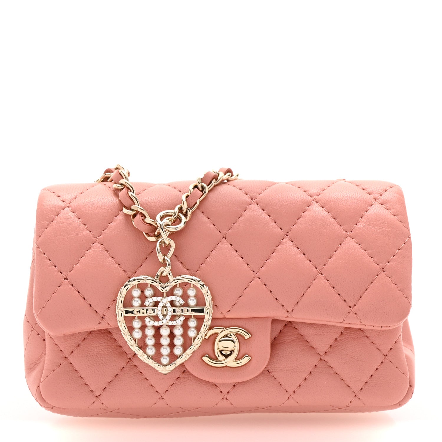 Chanel Lambskin Quilted Mini Double Flap With Hook Coral 1 of 9