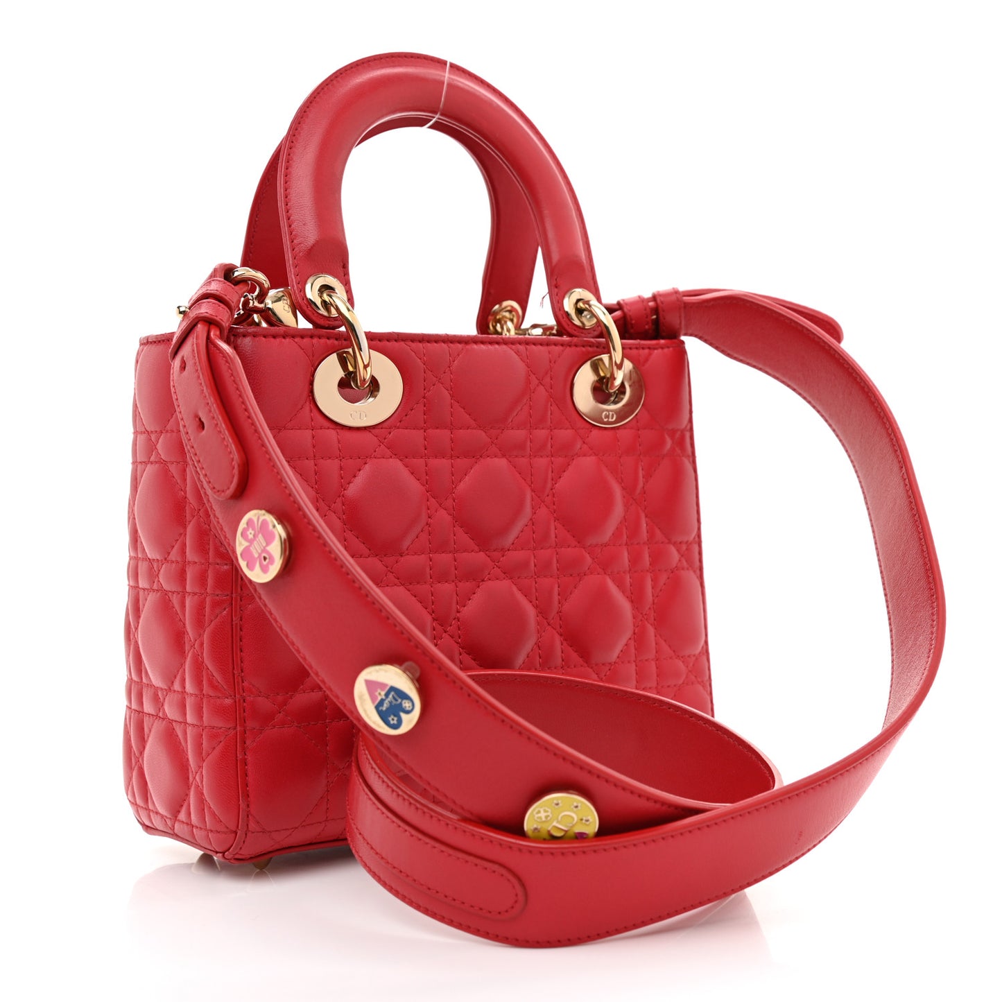 Lambskin Cannage Small Lucky Badges My Lady Dior Red
