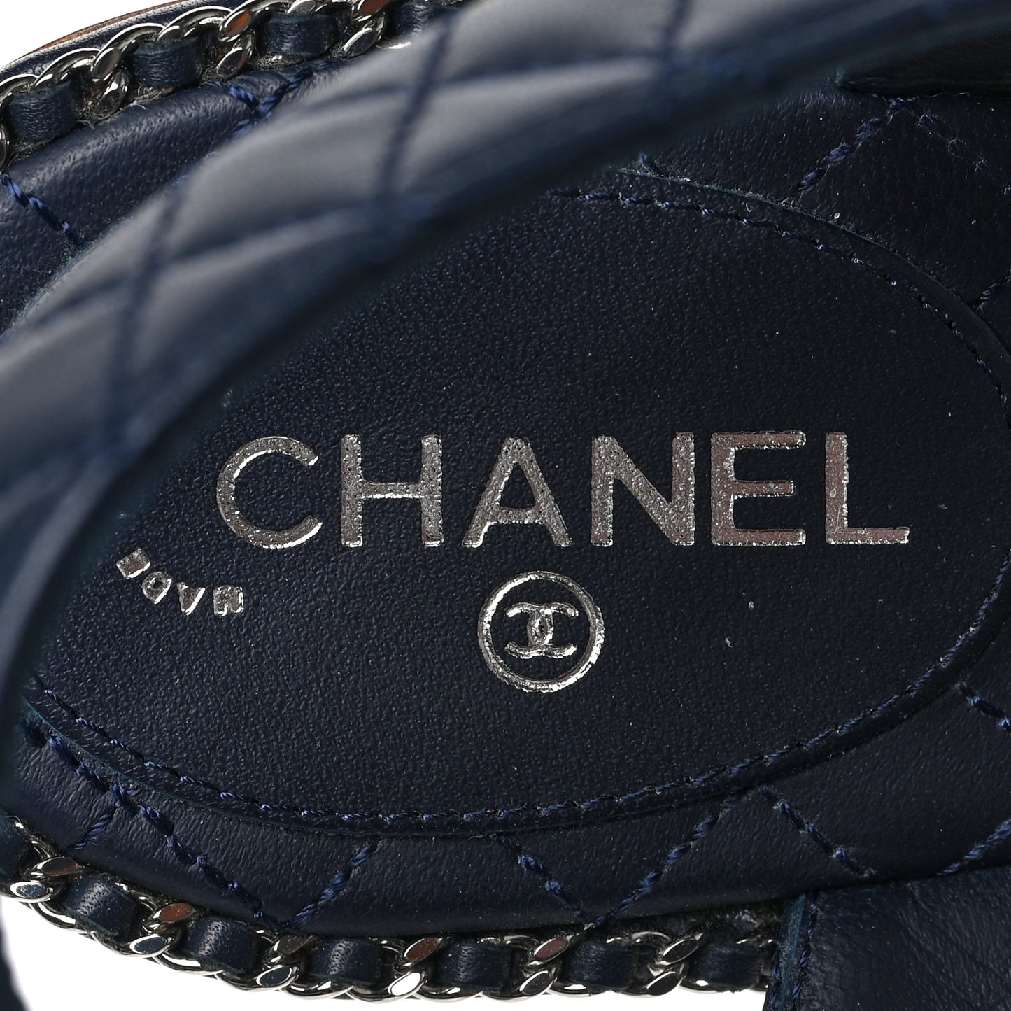 Calfskin Woven Chain Around CC Sandals 40.5 Navy Blue
