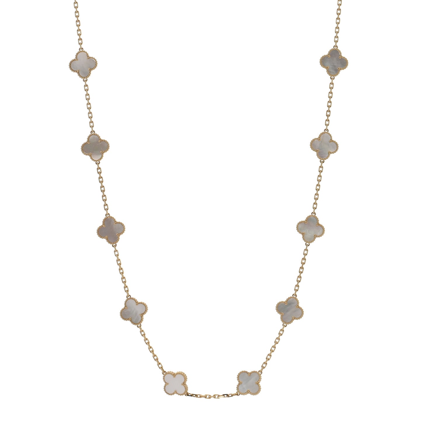 18K Yellow Gold Mother of Pearl 20 Motifs Vintage Alhambra Necklace