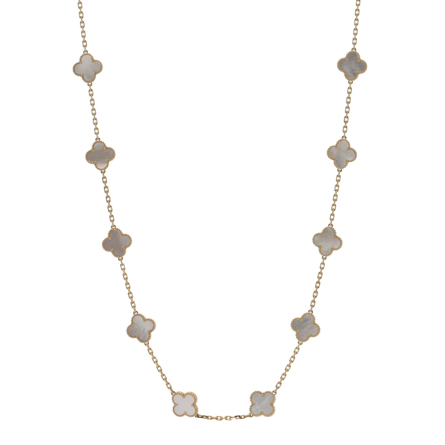 Van Cleef & Arpels 18K Yellow Gold Mother of Pearl 20 Motifs Vintage Alhambra Necklace 1 of 5