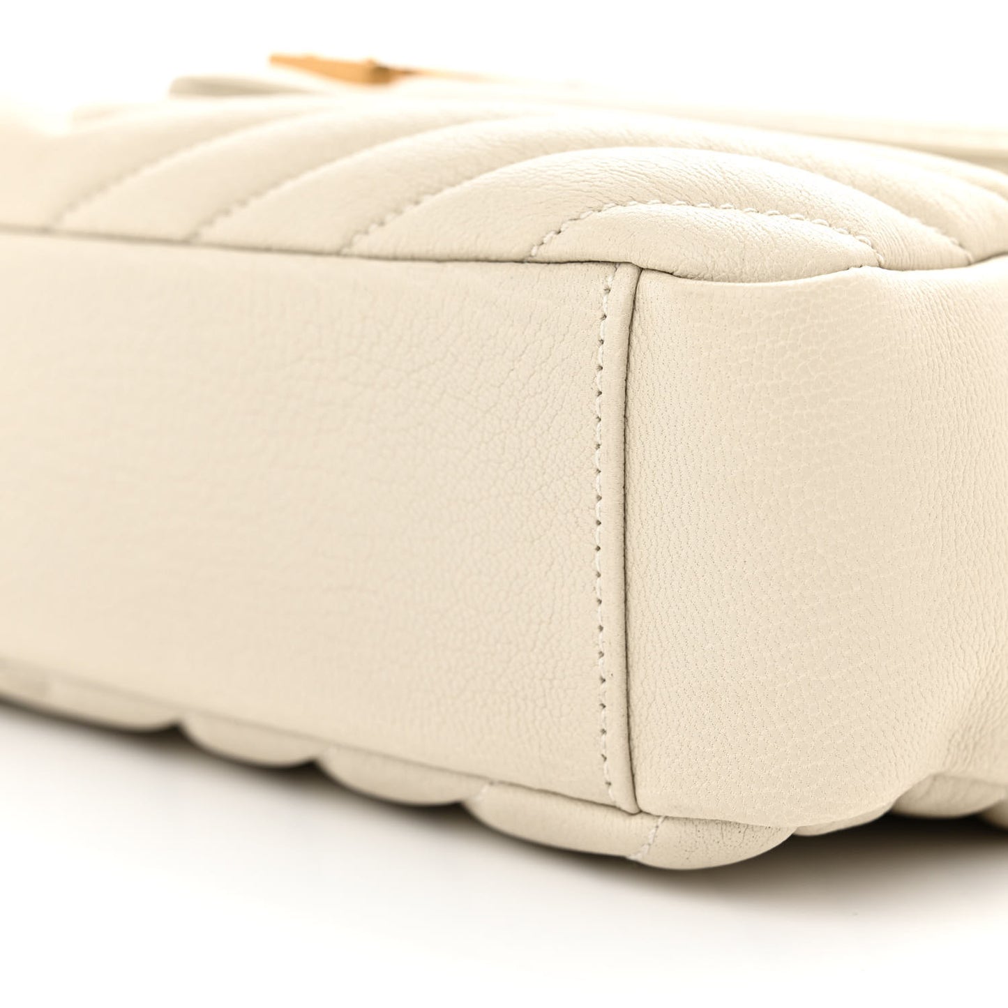 Sheepskin Matelasse Chevron Monogram Medium College Bag Crema Soft