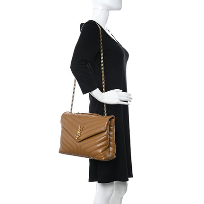Saint Laurent Calfskin Y Quilted Monogram Medium Loulou Chain Satchel Dark Natural 2 of 9