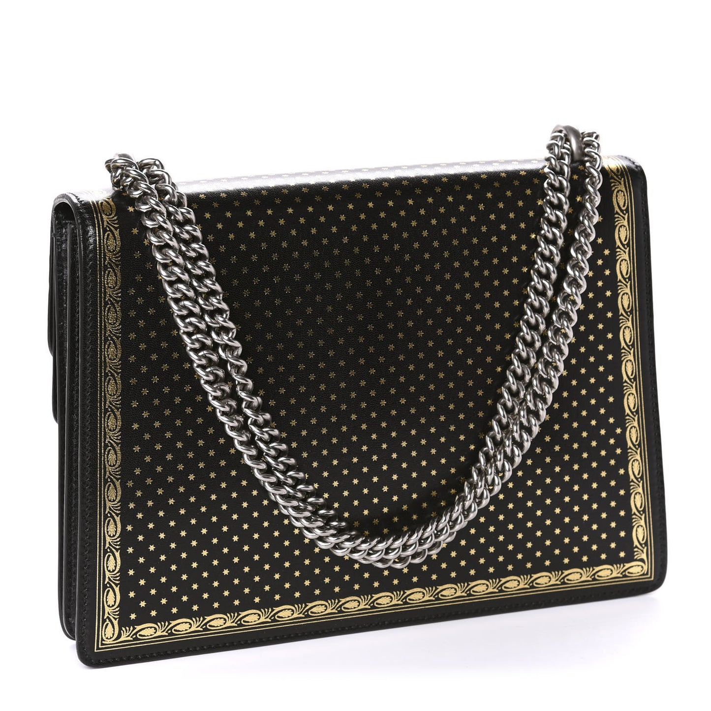 X SEGA Calfskin GUCCY Stars Medium Dionysus Shoulder Bag Black Gold