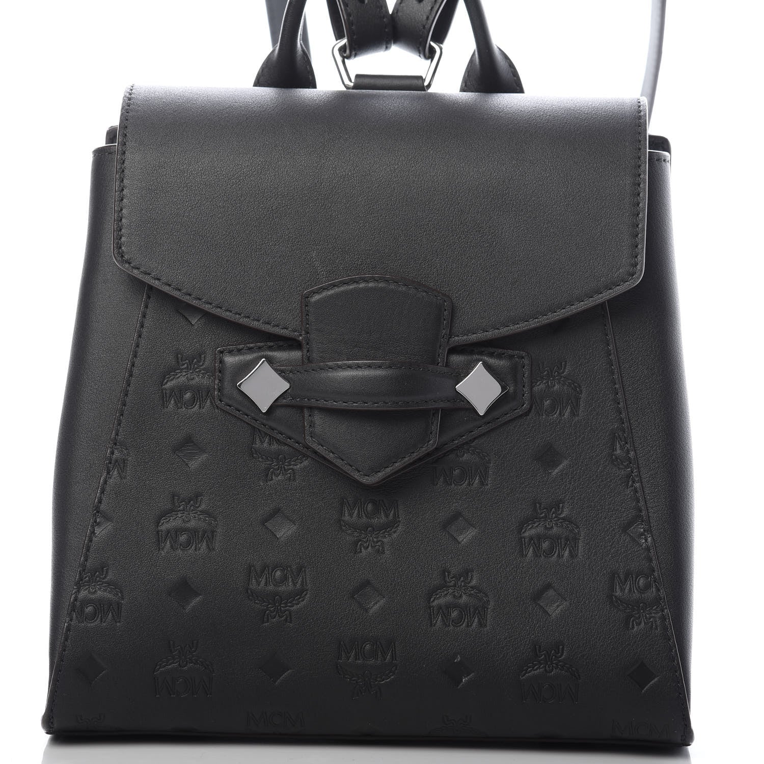 MCM Calfskin Essential Monogram Small Backpack Black 9 of 9