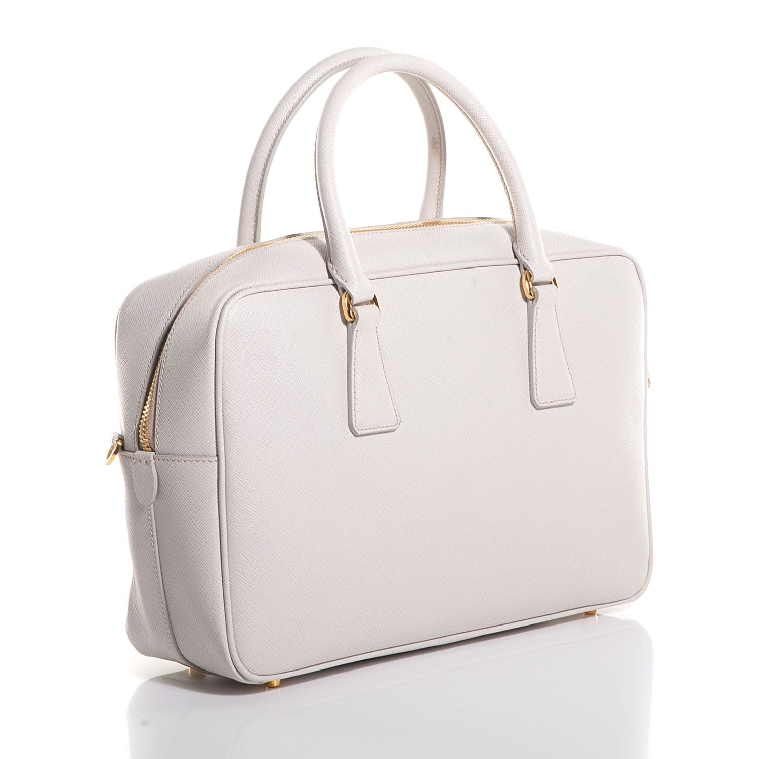 Prada Saffiano Lux Bowler Talco White 3 of 9