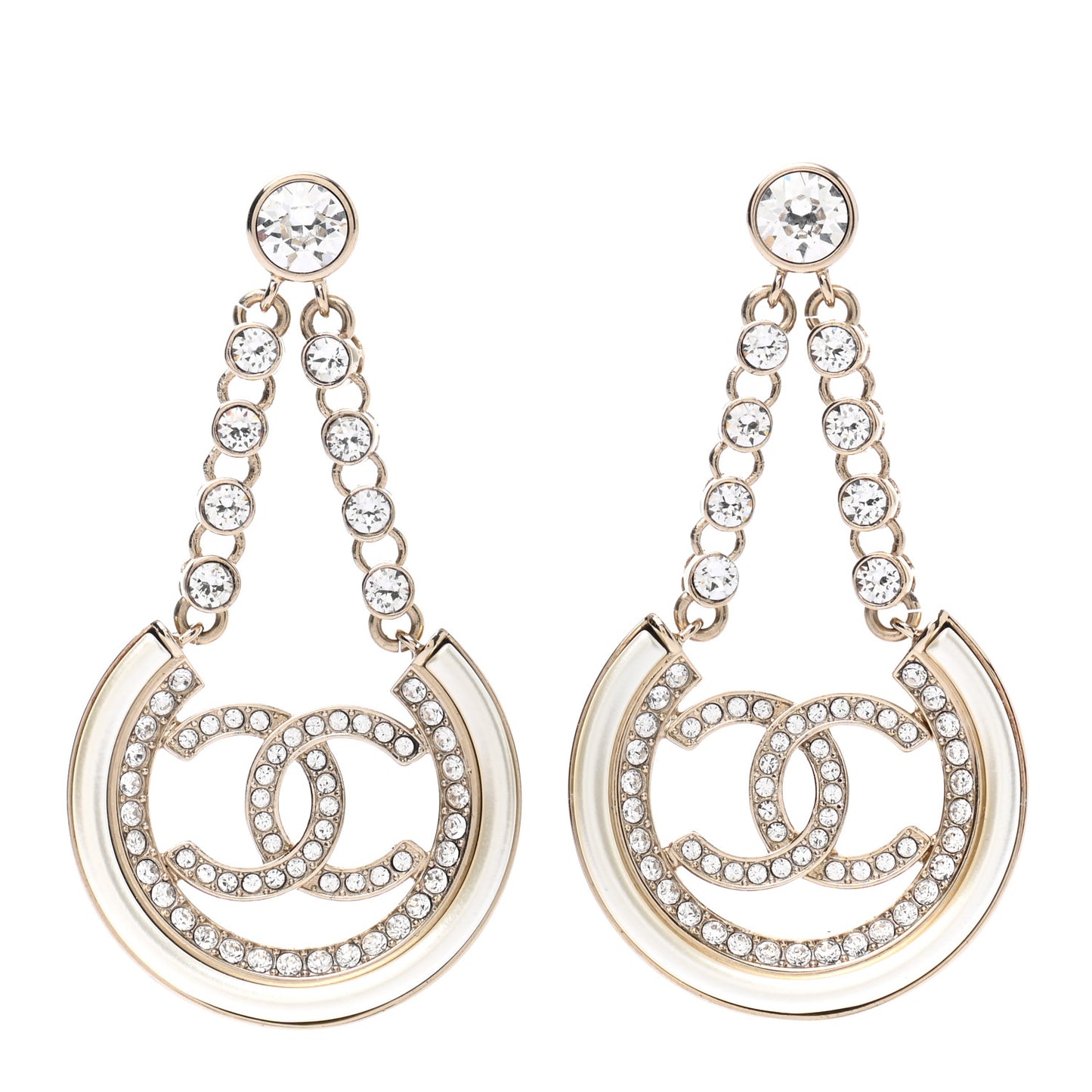 Metal Crystal Strass CC Chain Hoop Earrings Gold