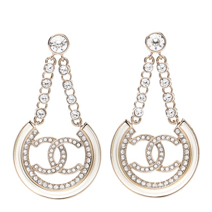 Chanel Metal Crystal Strass CC Chain Hoop Earrings Gold 1 of 5