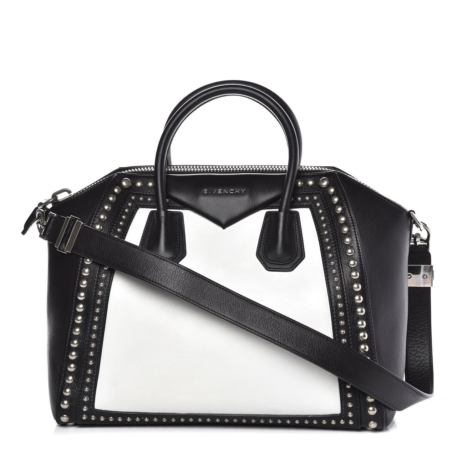 Calfskin Medium Studded Bi-Color Antigona Black White