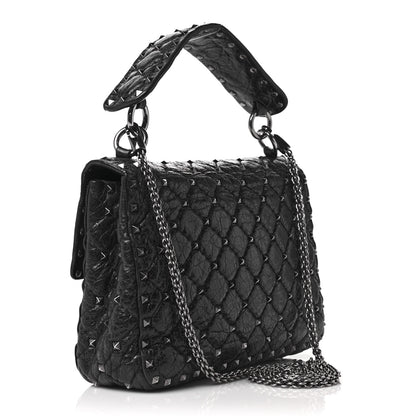 Valentino Garavani Craquele Nappa Medium Rockstud Spike Shoulder Bag Black 3 of 8