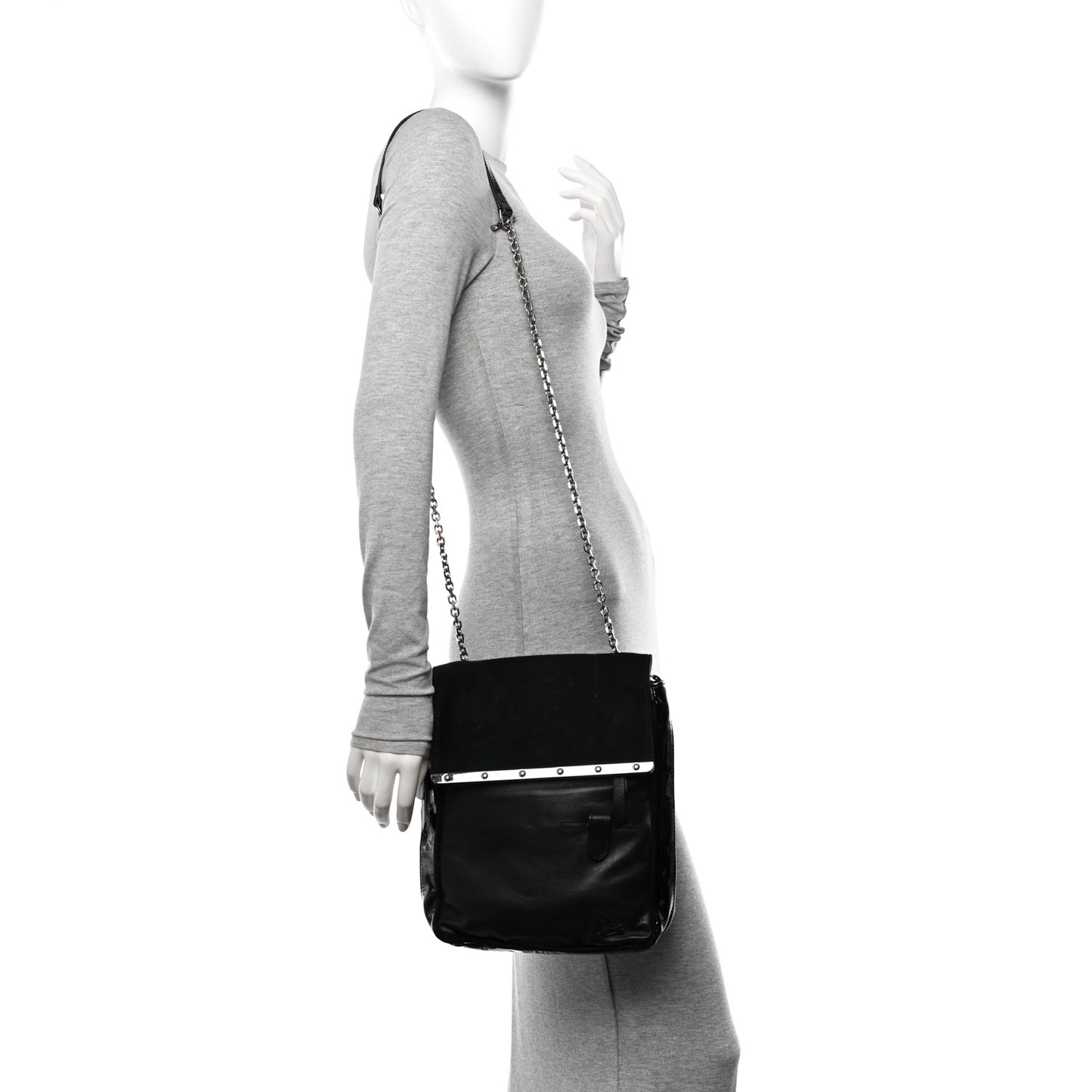 Patent Suede Calfskin Edie Shoulder Bag Black