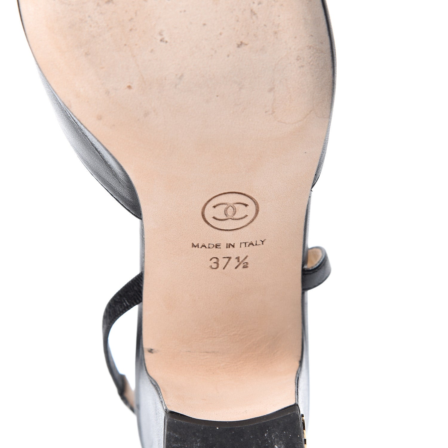 Chanel Goatskin Grosgrain Cap Toe CC Slingback Pumps 37.5 Black 9 of 10
