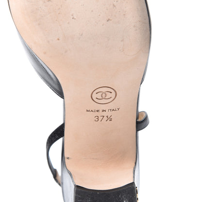 Chanel Goatskin Grosgrain Cap Toe CC Slingback Pumps 37.5 Black 9 of 10