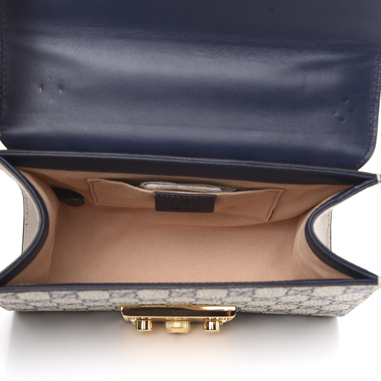 GG Supreme Monogram Moon Calfskin Small Padlock Shoulder Bag Beige Blue Mystic White Hibiscus Red