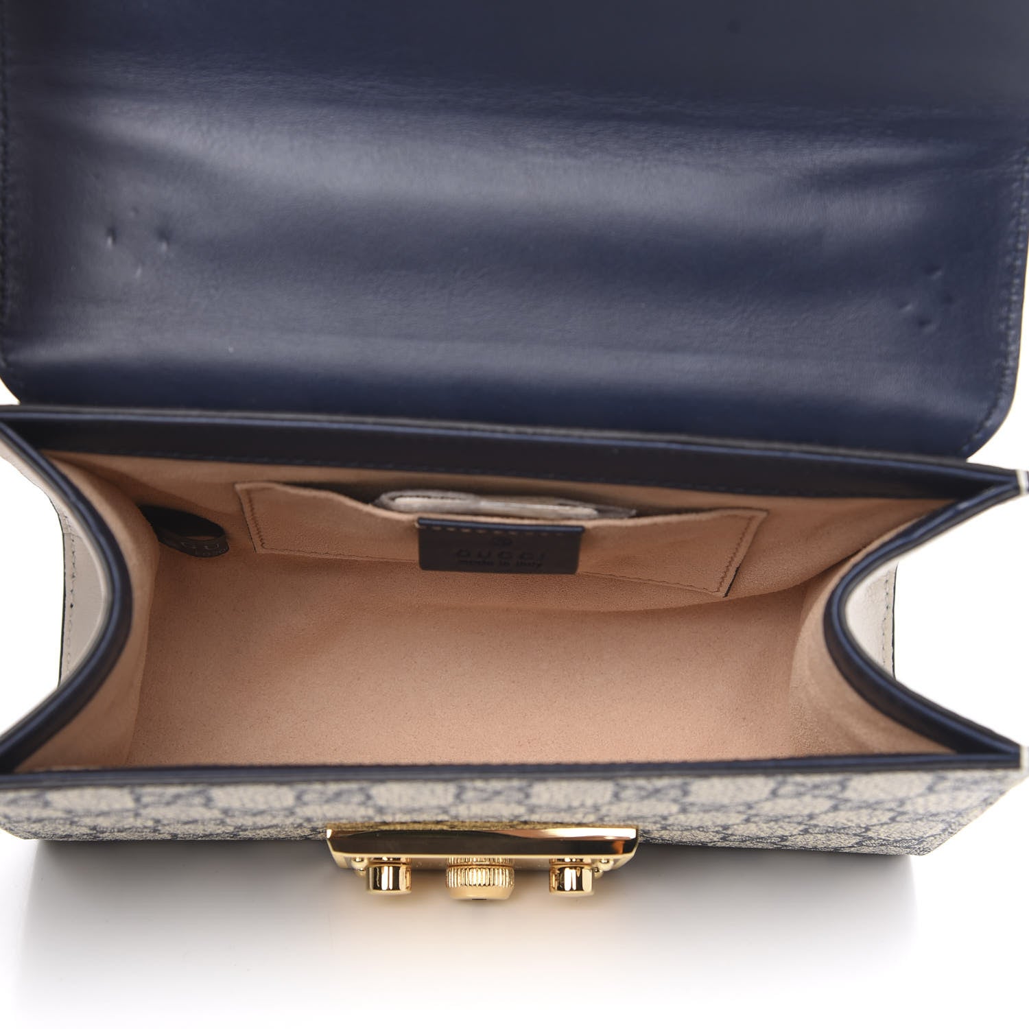 Gucci GG Supreme Monogram Moon Calfskin Small Padlock Shoulder Bag Beige Blue Mystic White Hibiscus Red 6 of 12