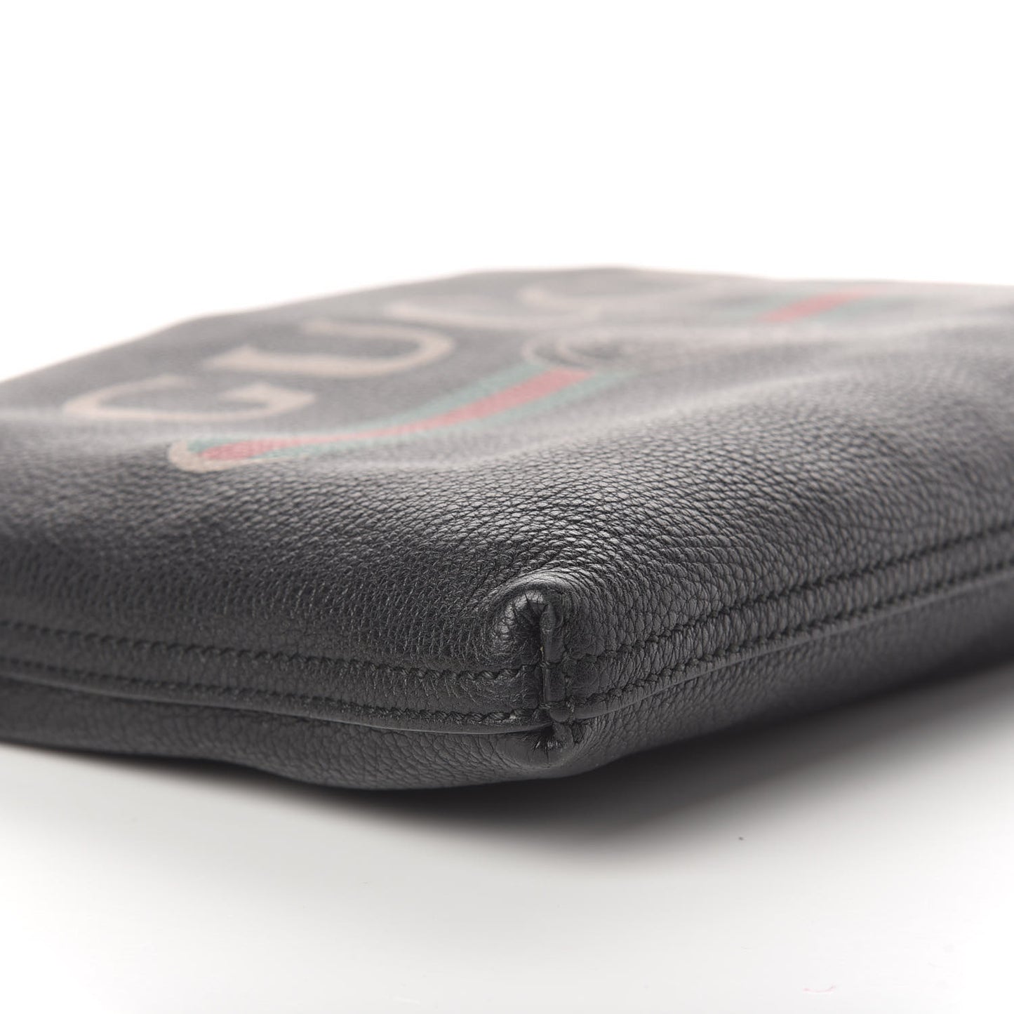 Pebbled Calfskin Medium Logo Portfolio Clutch Black