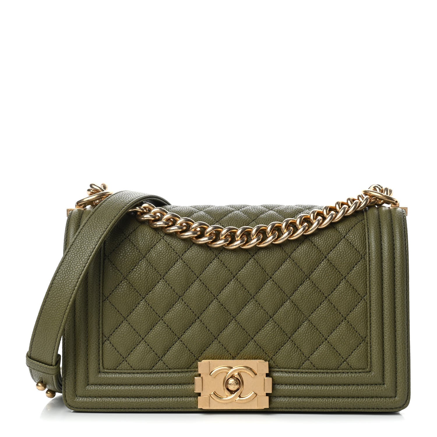Chanel Caviar Quilted Medium Boy Flap Khaki 1 of 11