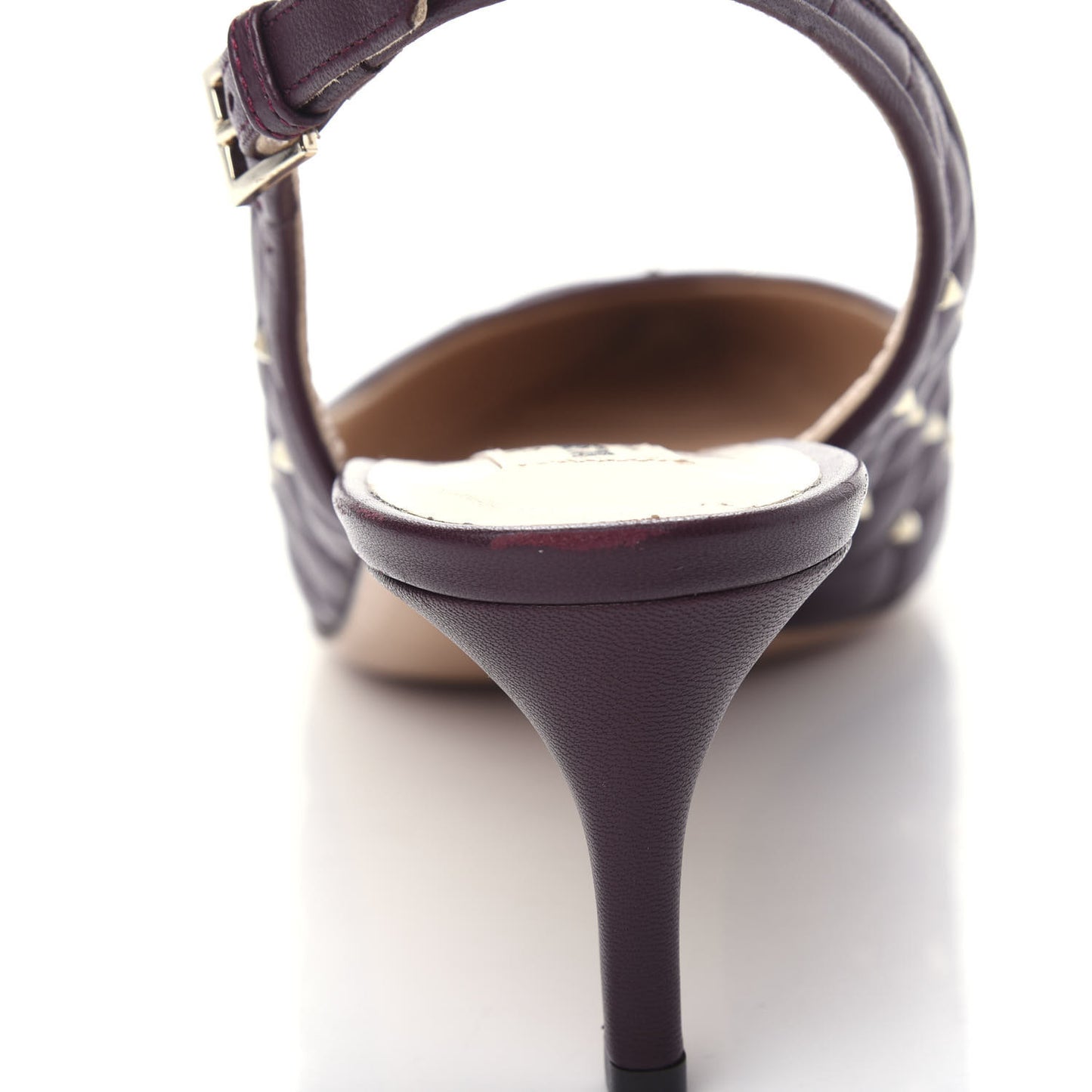 Nappa Quilted Rockstud Spike Slingback Low Heel Pumps 39 Rubin