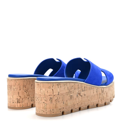 Hermes Suede Goatskin Cork Eze 30 Sandals 39 Bleu Ocean 4 of 9
