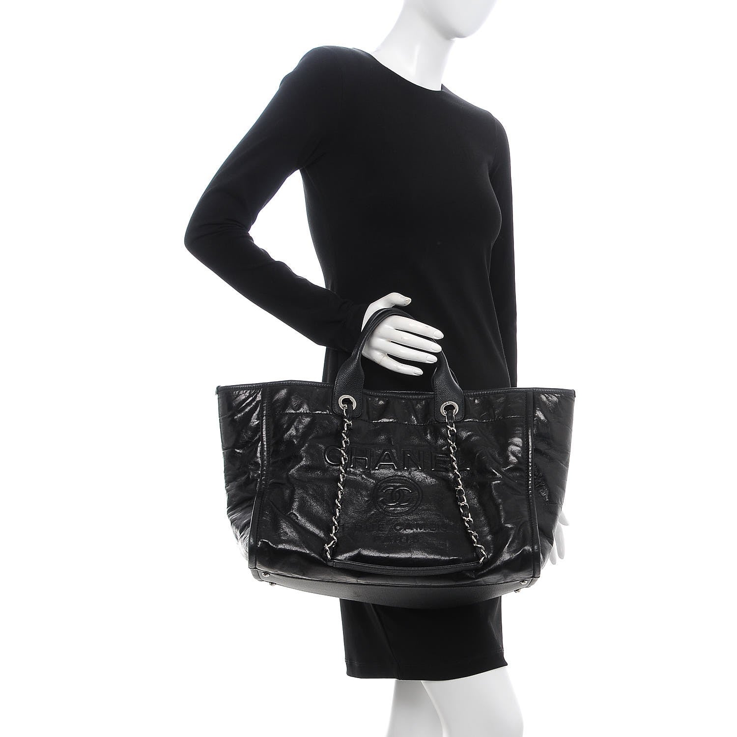 Chanel Glazed Calfskin Large Deauville Tote Black 2 of 11