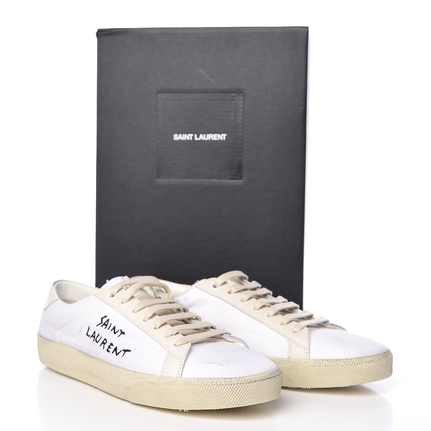 Saint Laurent Distressed Canvas Womens Elba Light Alpha Sigma Sneakers 39 Blanc Optique 11 of 11