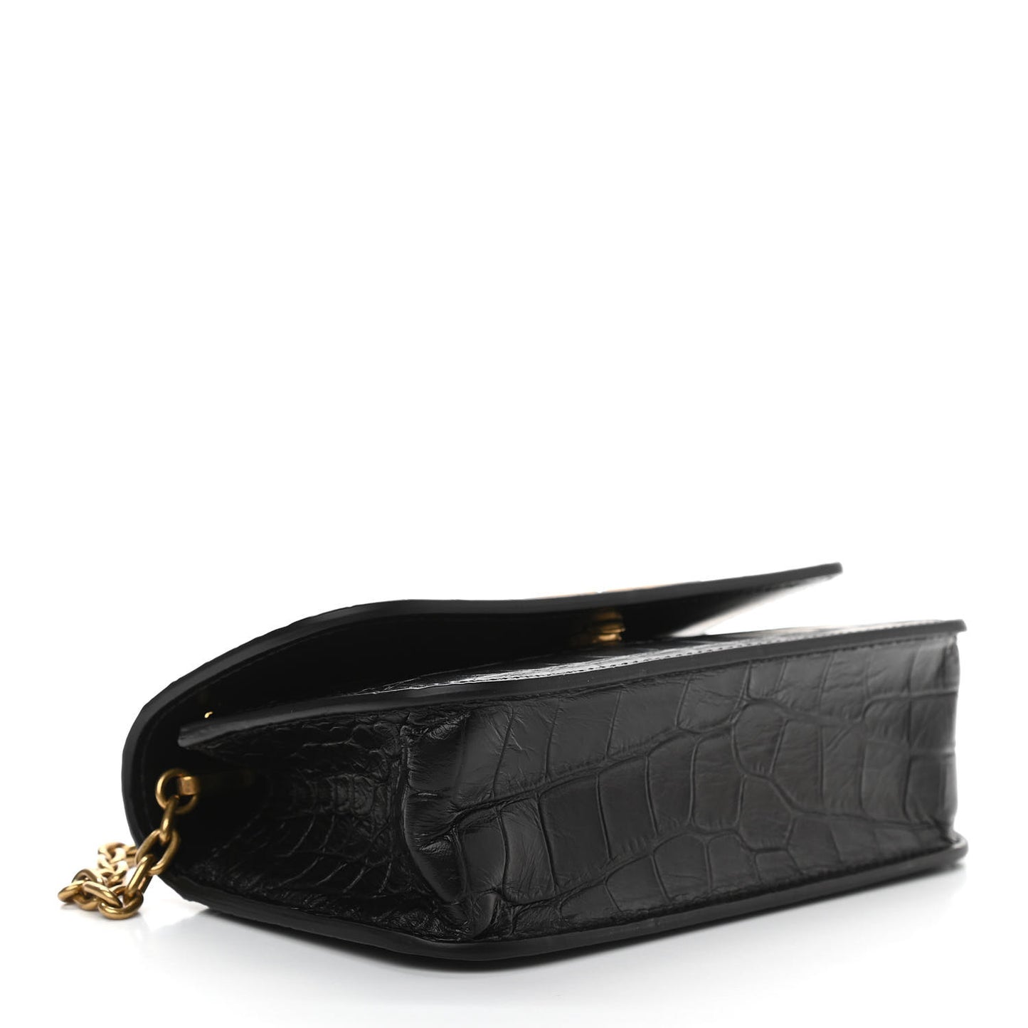 Extra Supple Calfskin Crocodile Embossed Gossip Wallet On Chain Black