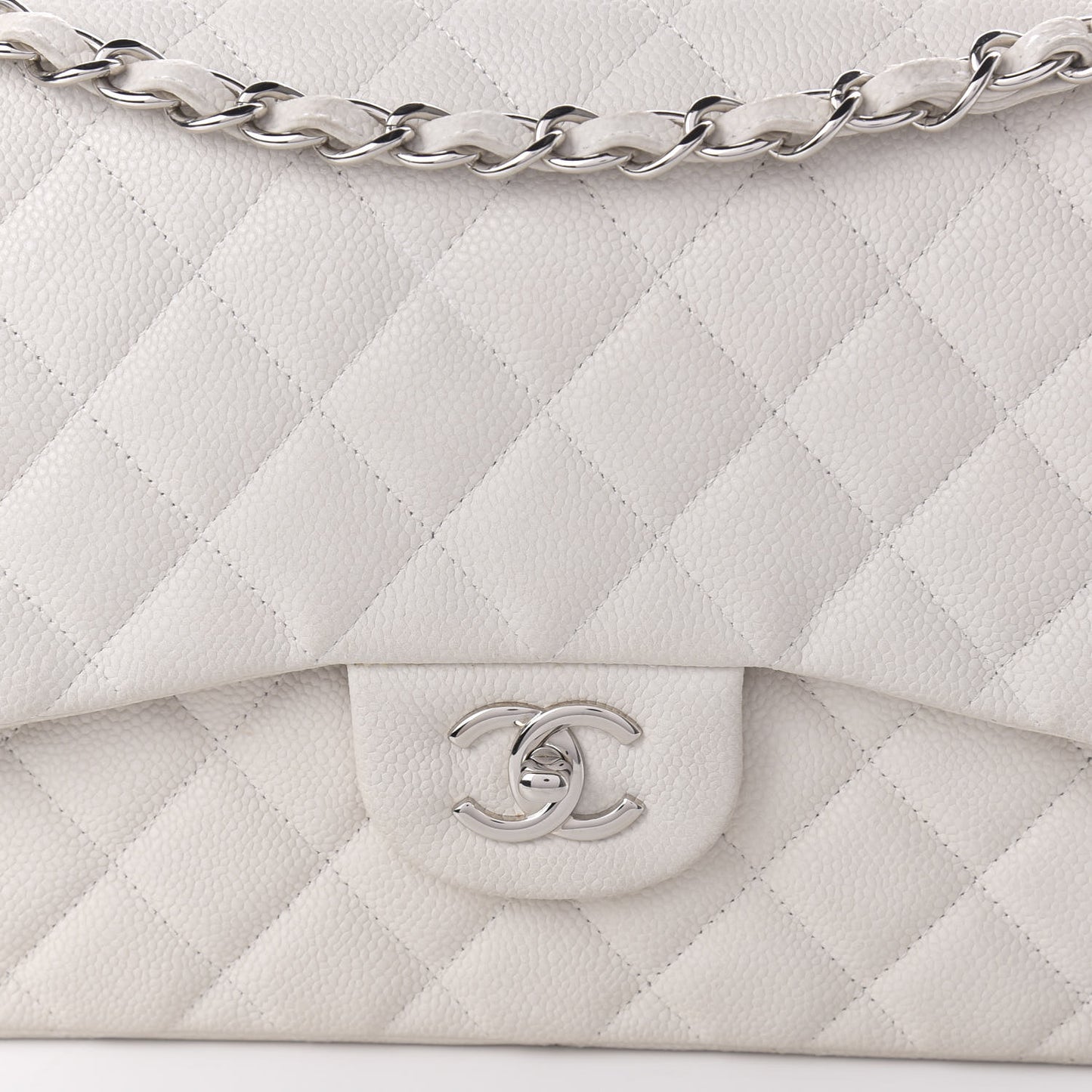 Caviar Quilted Jumbo Double Flap White
