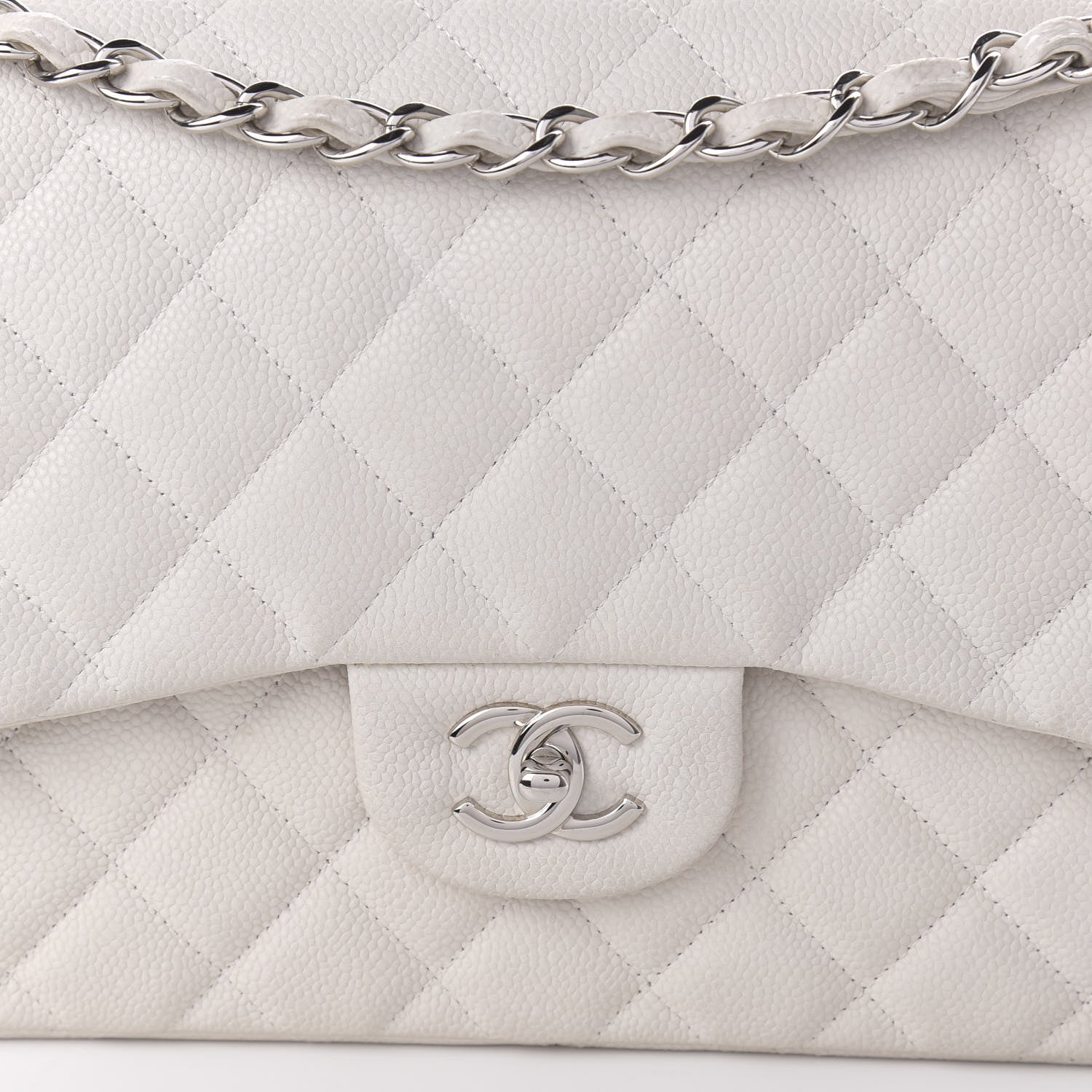 Chanel Caviar Quilted Jumbo Double Flap White 10 of 14