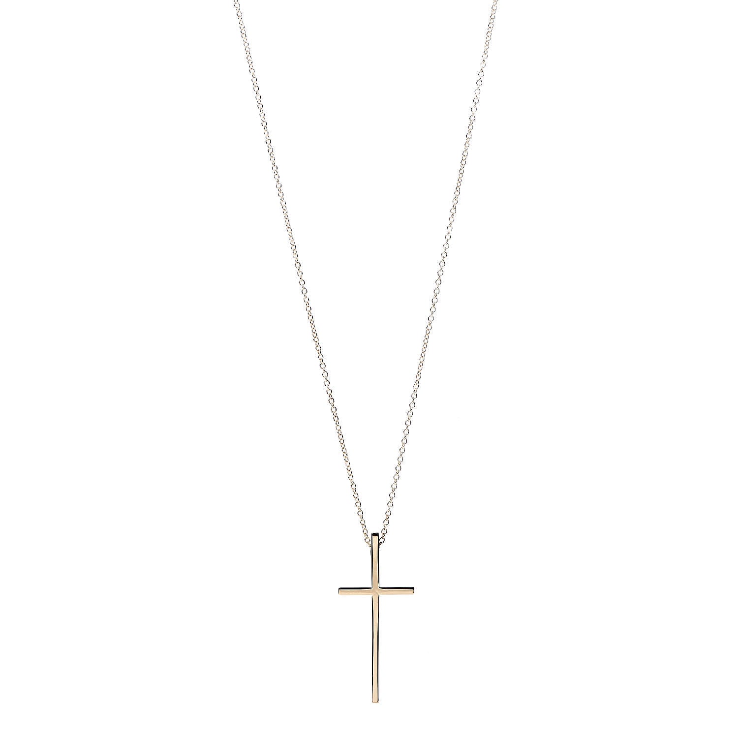 Tiffany 18K Yellow Gold Metro Cross Pendant Necklace 1 of 5