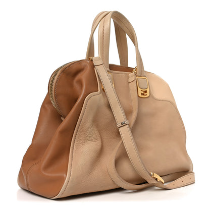 Fendi Capra Vitello Dolce Marmol Colorblock Large Chameleon Tote Cipria Makeup Camel 3 of 10