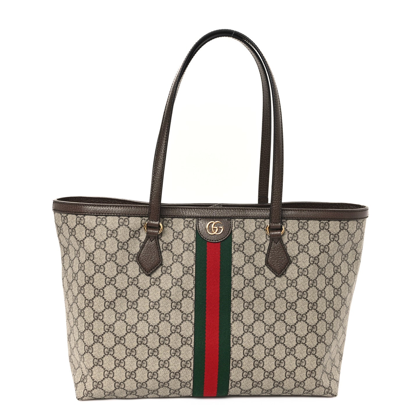 GG Supreme Monogram Textured Calfskin Web Medium Ophidia Shopping Tote Beige Ebony New Acero