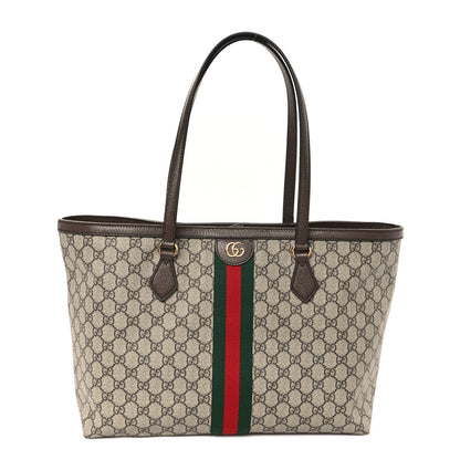 Gucci GG Supreme Monogram Textured Calfskin Web Medium Ophidia Shopping Tote Beige Ebony New Acero 1 of 10