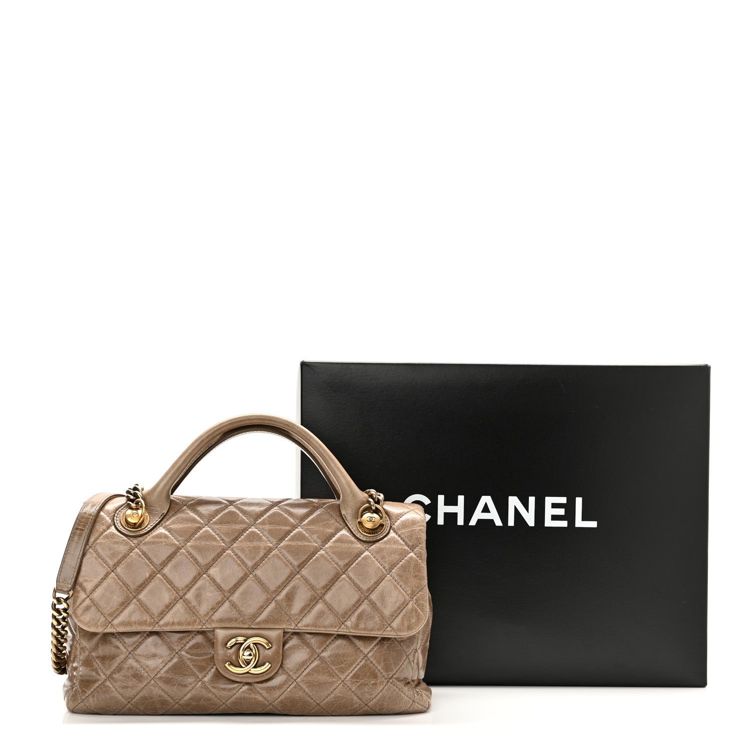 Chanel Glazed Calfskin Castle Rock Medium Flap Dark Beige 11 of 11