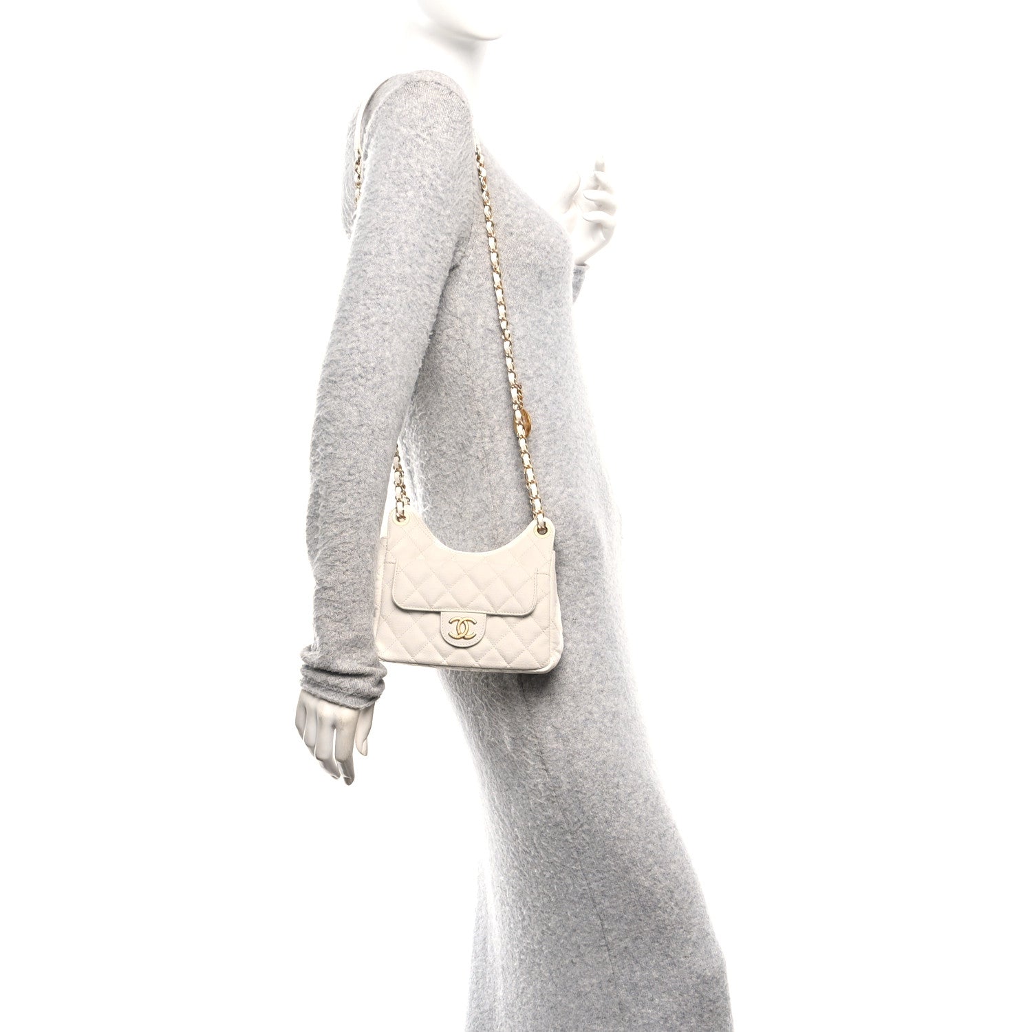 Chanel Caviar Quilted Small Wavy CC Hobo White 2 of 11