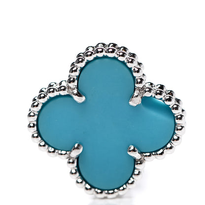 Van Cleef & Arpels 18K White Gold Turquoise Vintage Alhambra Earrings 3 of 6