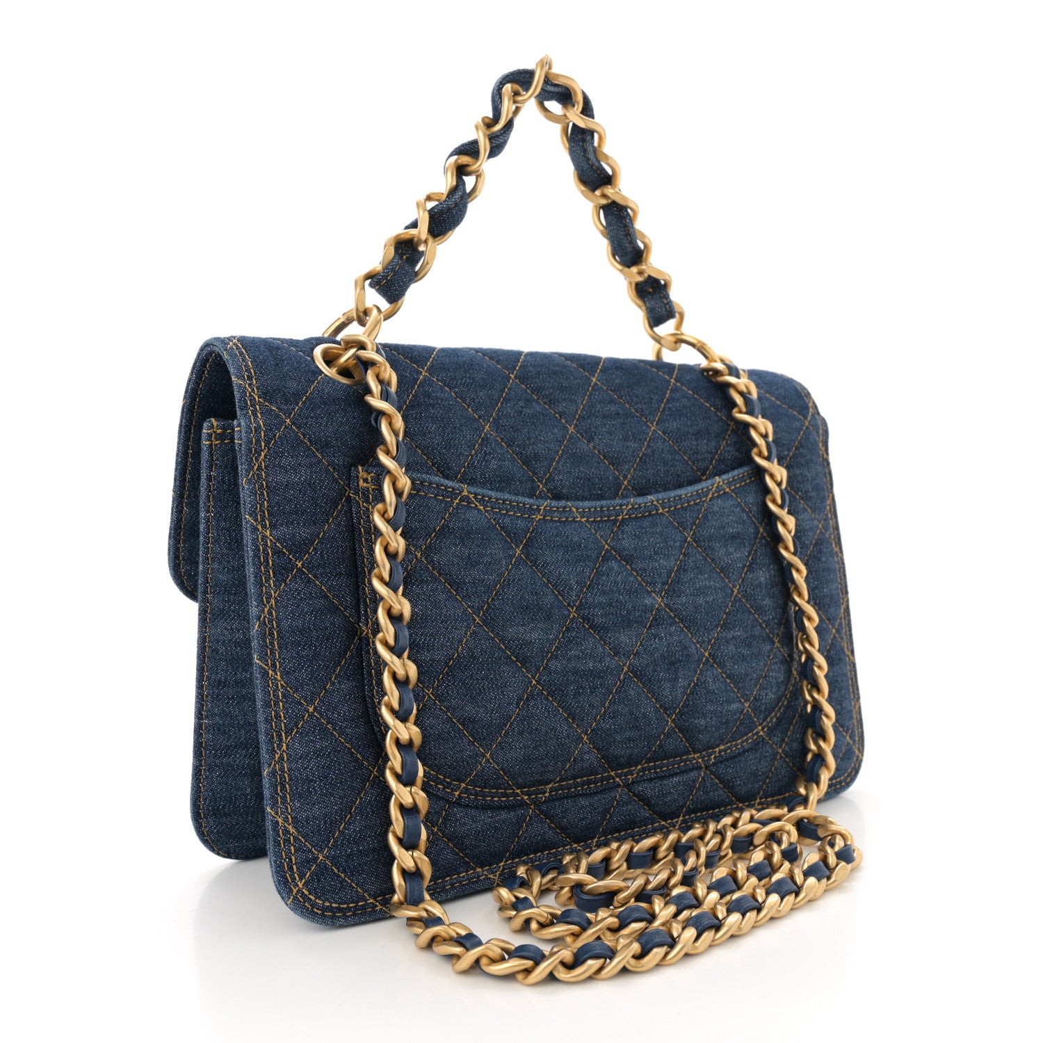 Chanel Denim Quilted Large Double You Flap Blue Golden 3 of 12