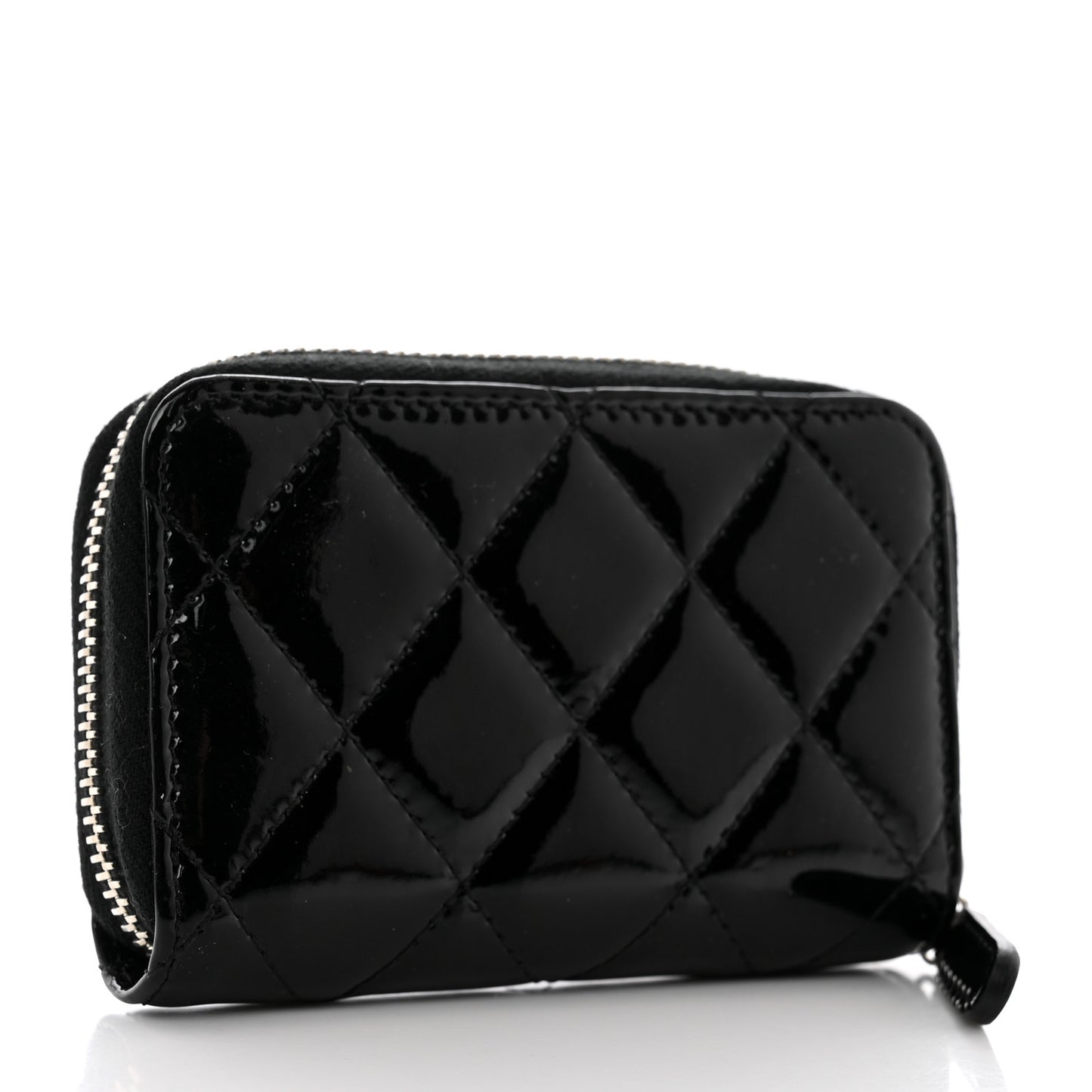 Patent Calfskin Quilted Zip Coin Purse Black
