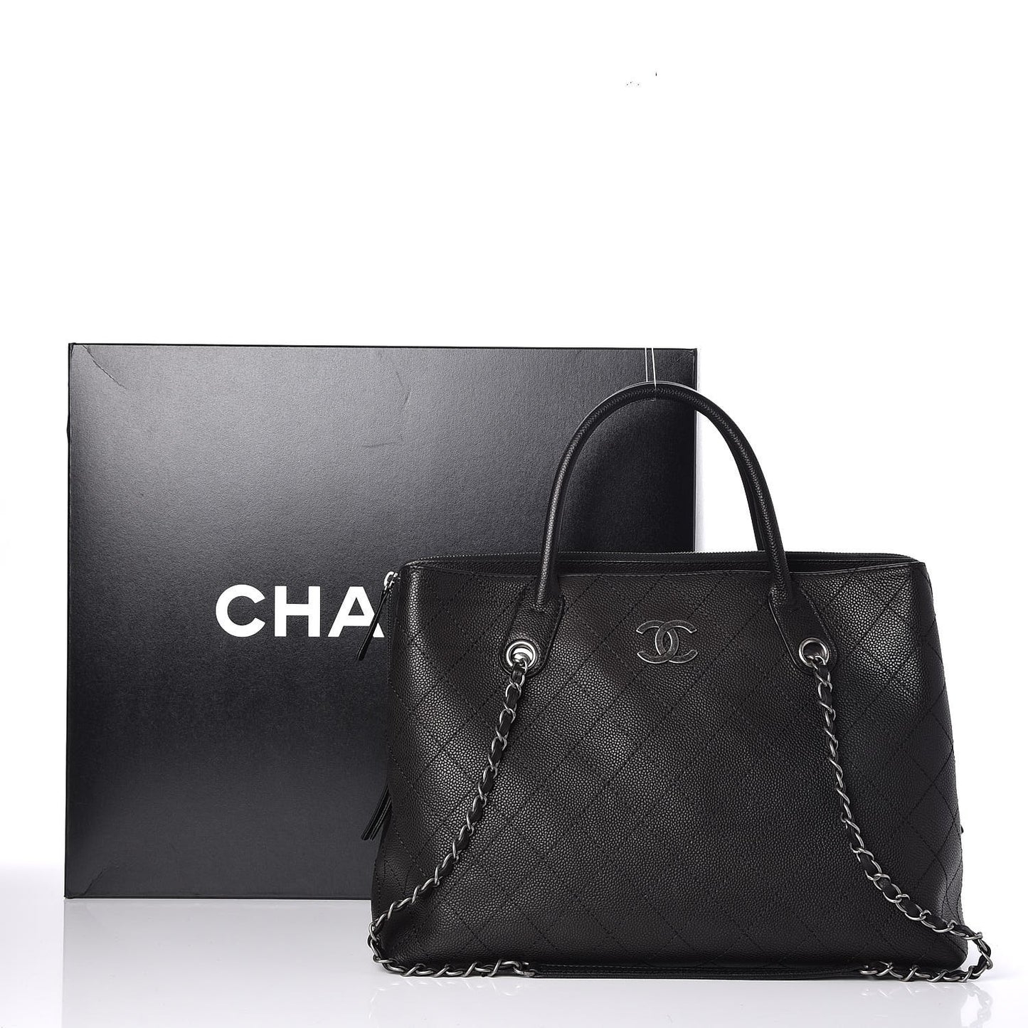 Grained Vegetal Calfskin Urban Shopping Tote Black