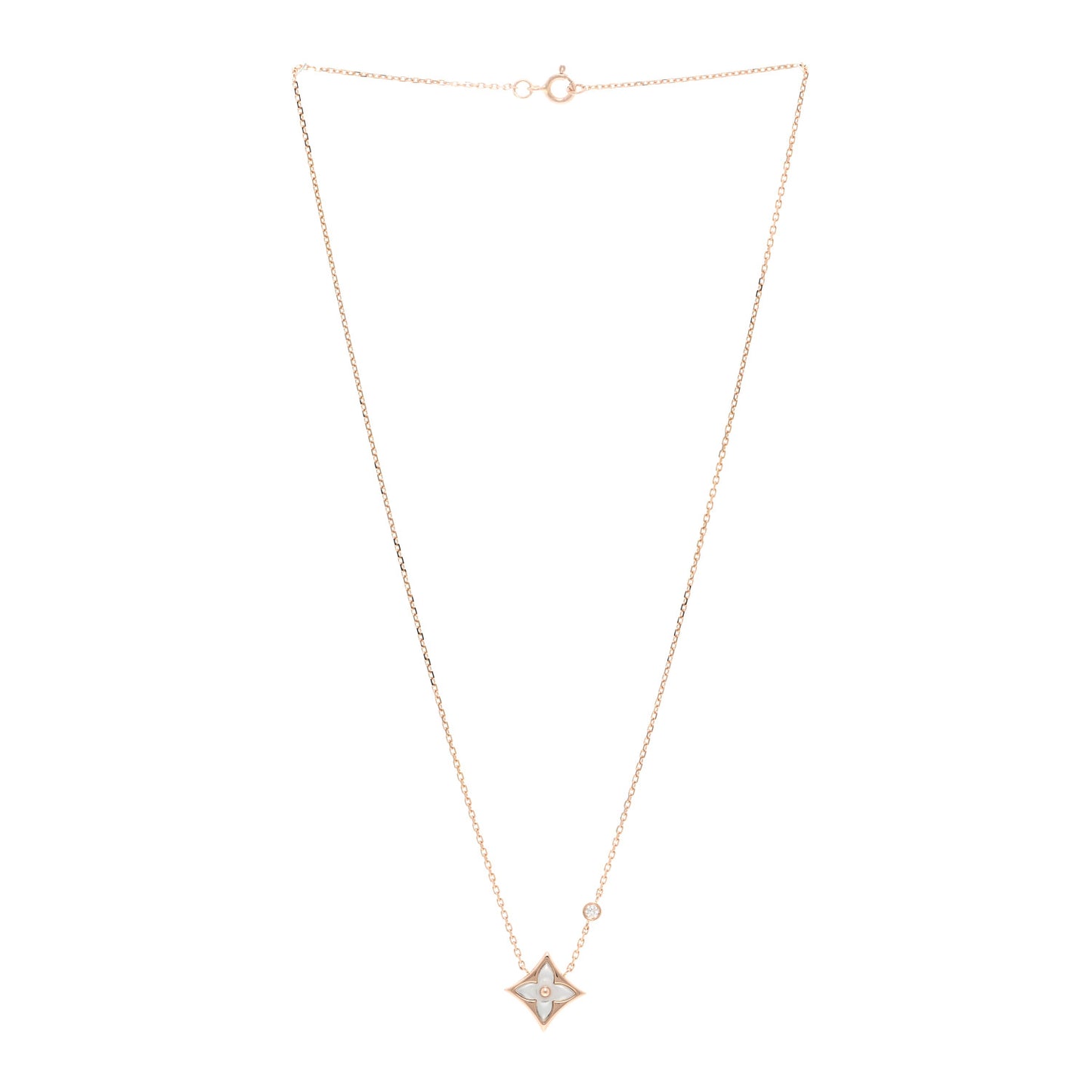 18K Pink Gold Diamond Mother of Pearl Color Blossom BB Star Pendant Necklace