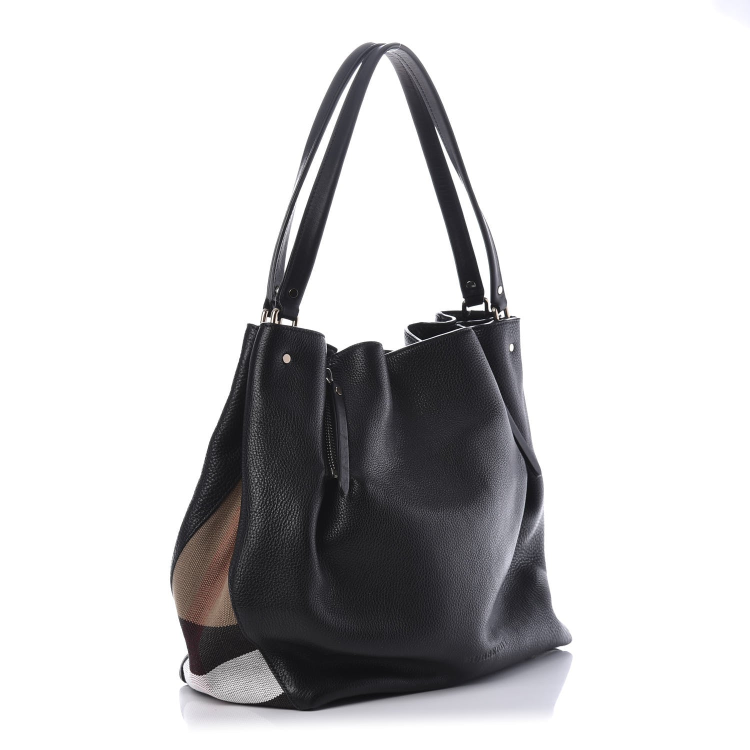 Burberry Grainy Calfskin House Check Medium Maidstone Black 2 of 8
