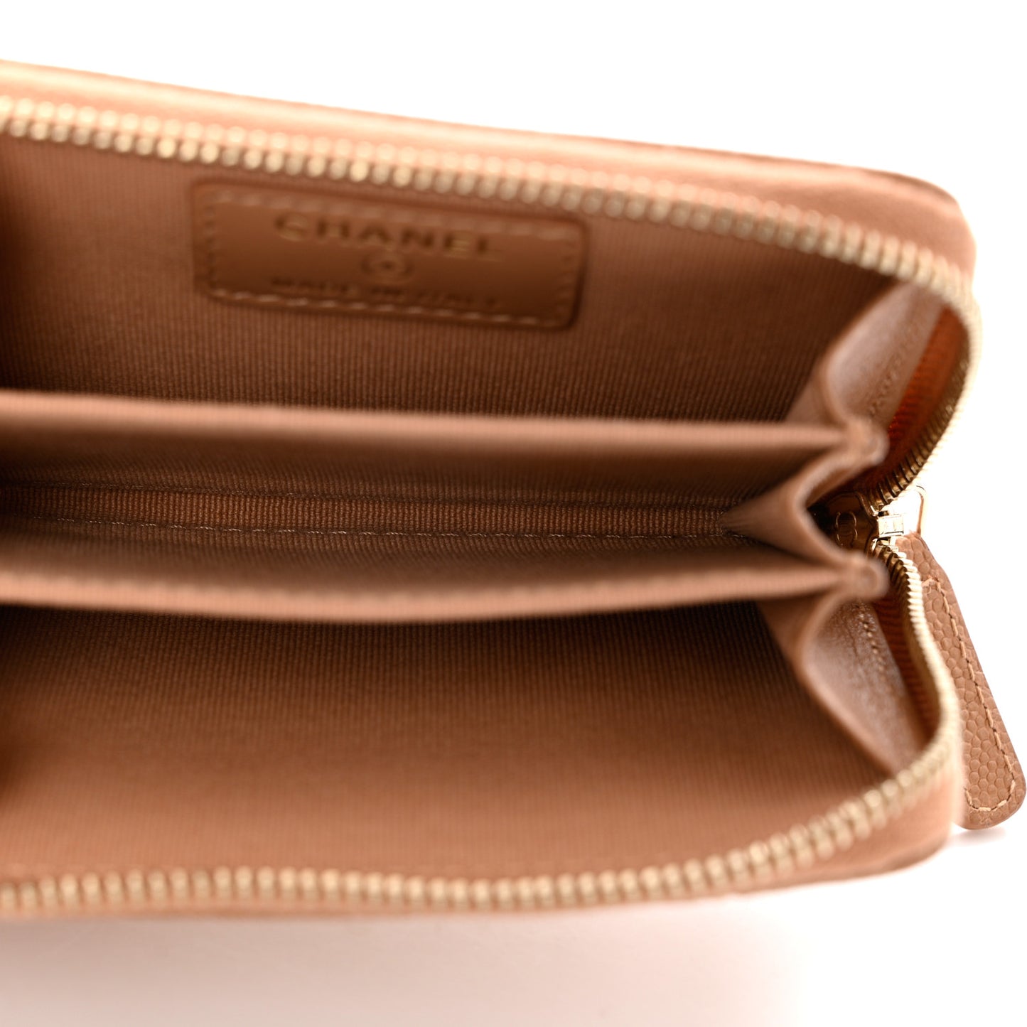 Caviar Quilted Zip Around Coin Purse Beige