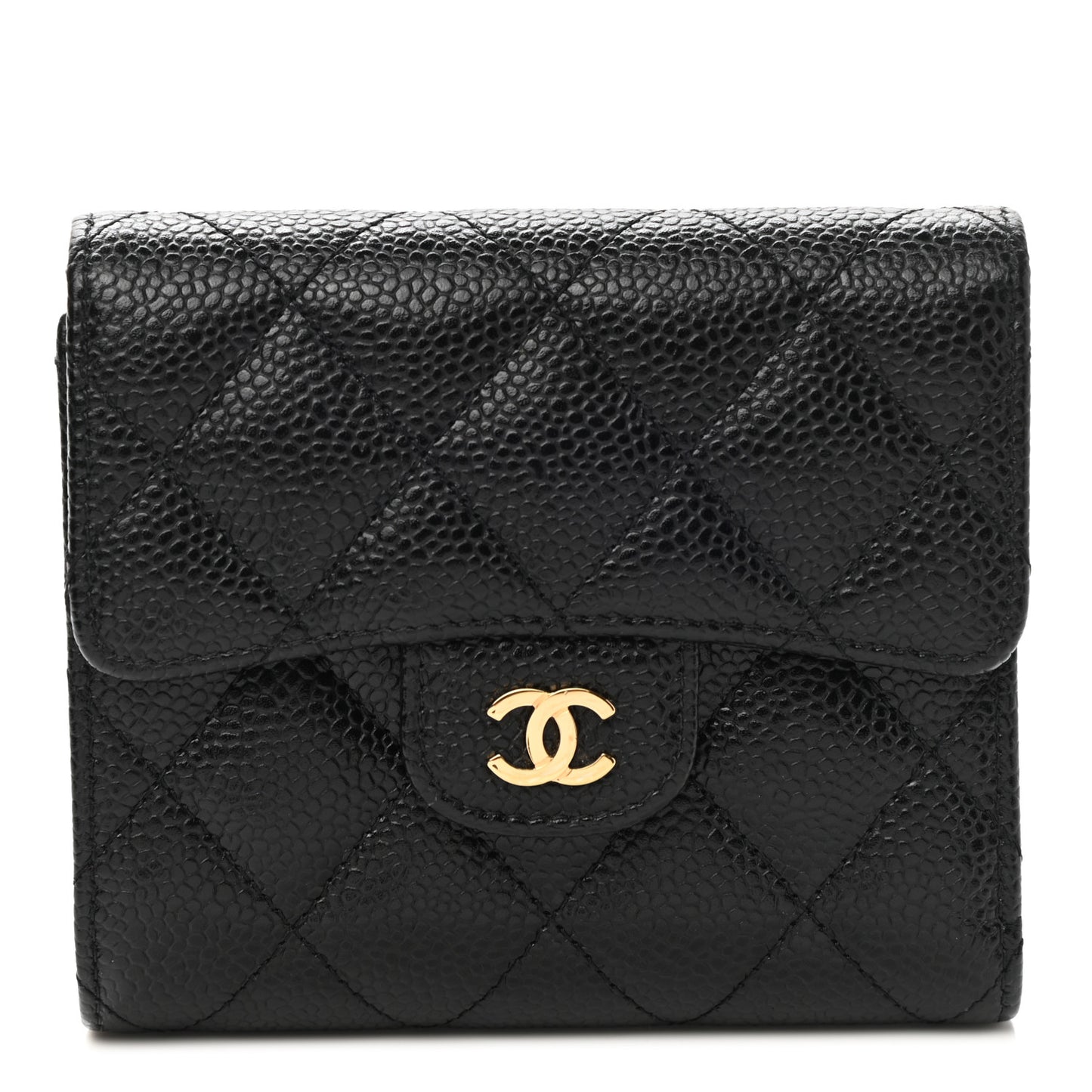 Caviar Quilted Compact Flap Wallet Black