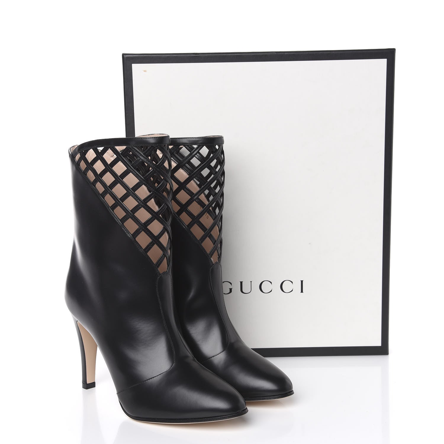 Gucci Plume Calfskin Damir Lattice Cutout Boots 39.5 Black 9 of 9