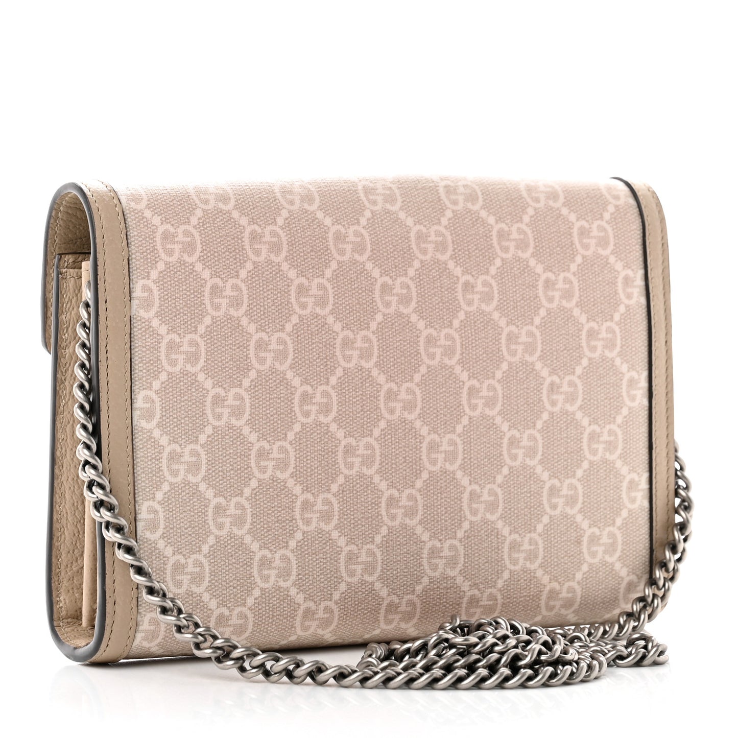 GG Supreme Monogram Textured Dollar Calfskin Mini Dionysus Chain Wallet Beige Mystic White Oatmeal
