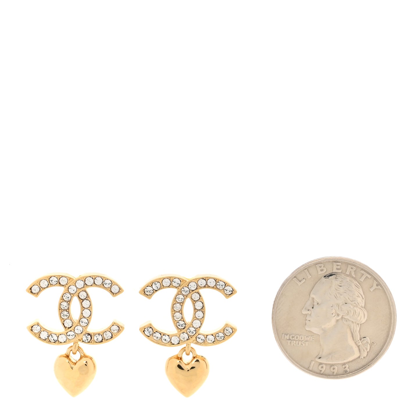 Metal Crystal CC Heart Drop Earrings Gold