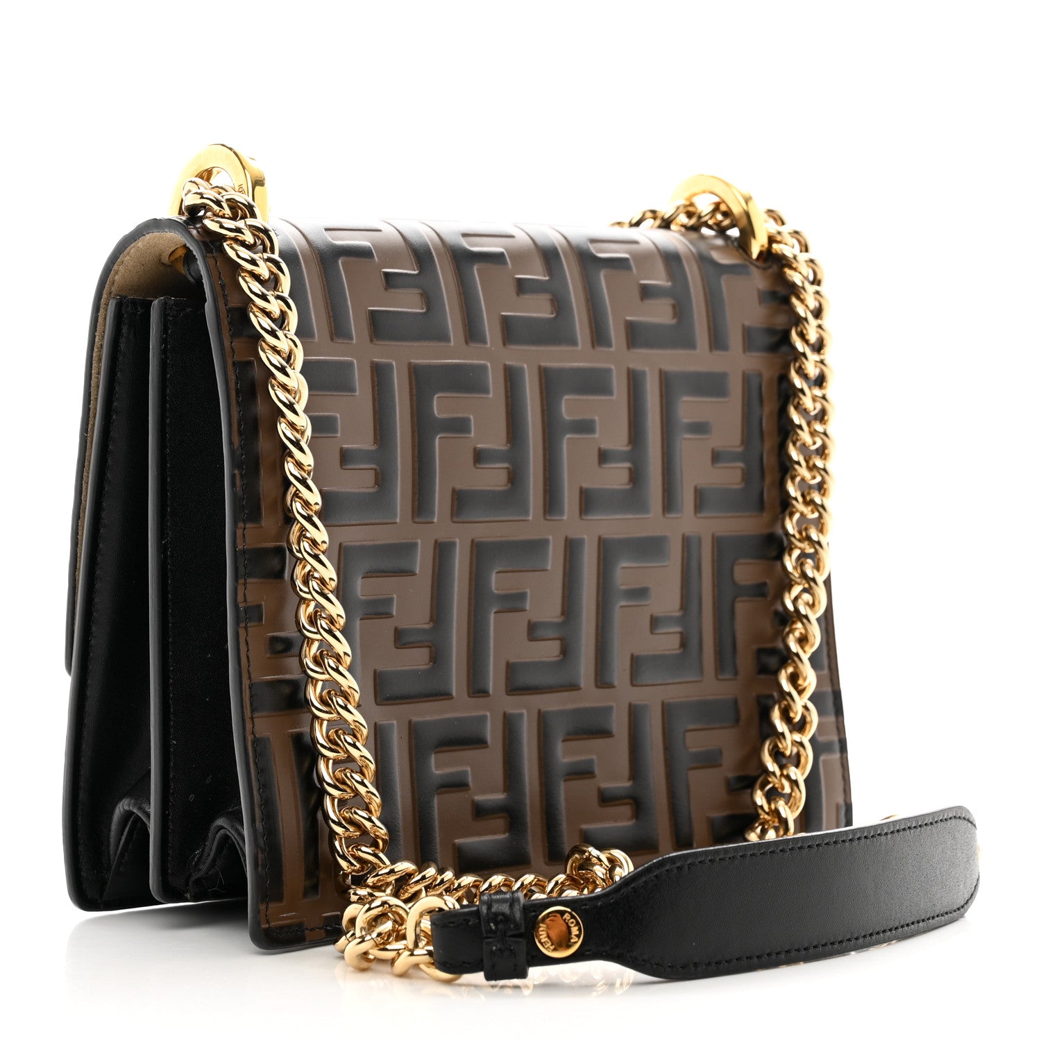Fendi Vitello Liberty Bi-Color FF 1974 Embossed Small Kan U Shoulder Bag Maya Black 3 of 9
