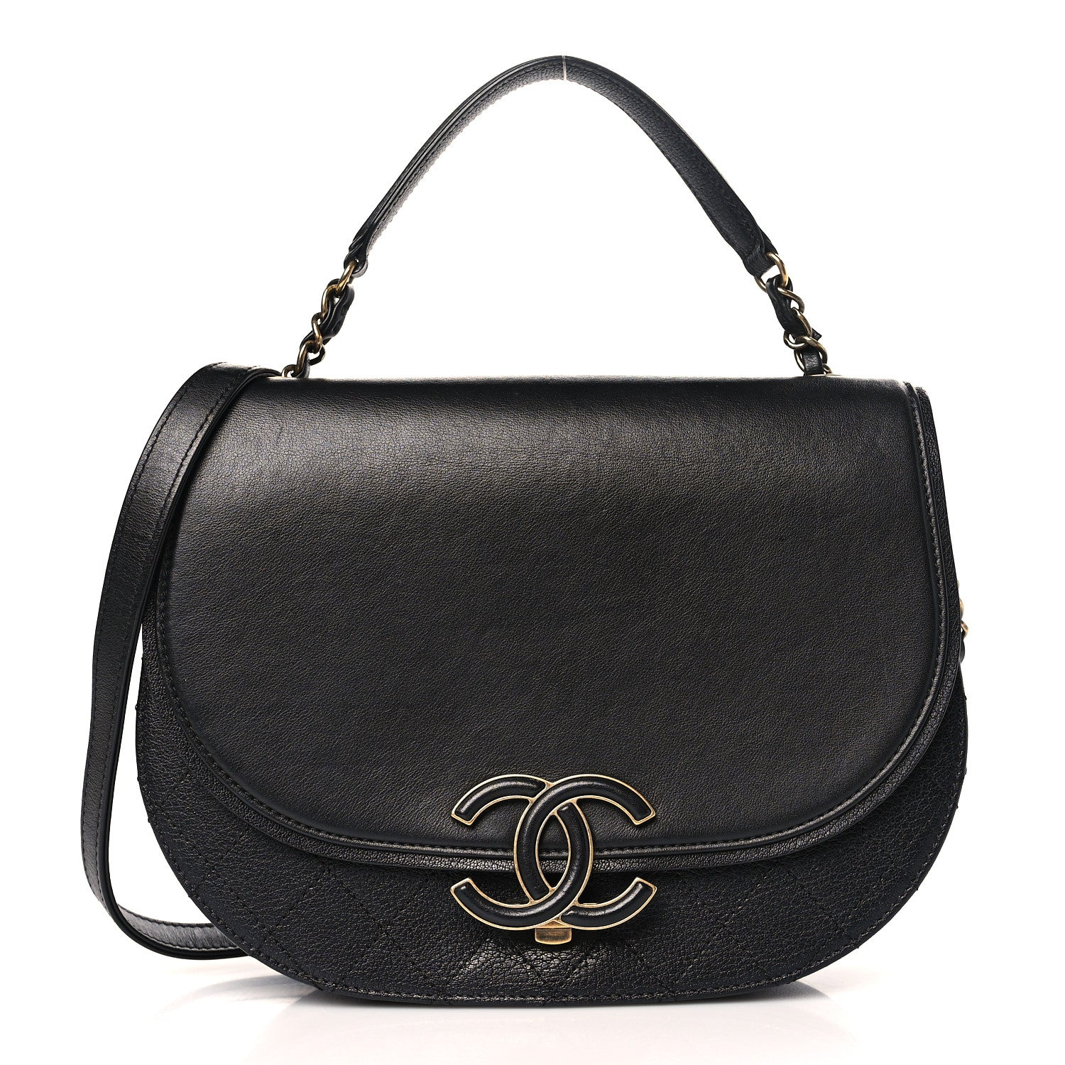 Chanel Shiny Calfskin Goatskin Quilted Medium Coco Curve Messenger Flap Black 1 of 9