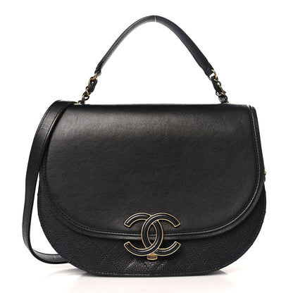 Chanel Shiny Calfskin Goatskin Quilted Medium Coco Curve Messenger Flap Black 1 of 9